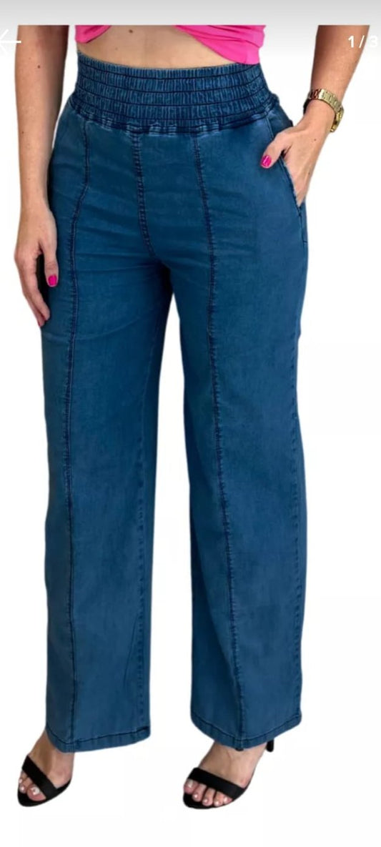 Calça Jeans Molinha Leve Social Modeladora Wide Leg Soltinha.